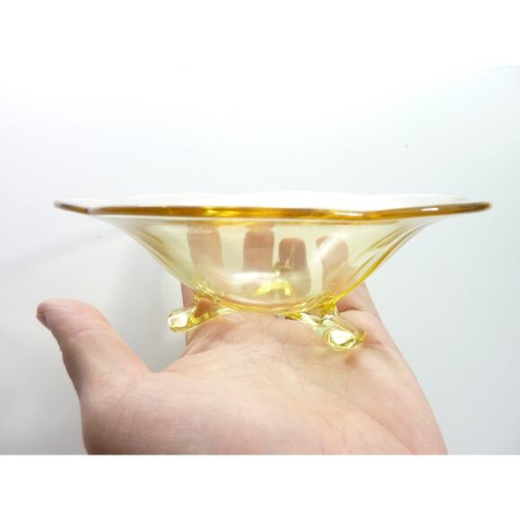 Vintage Lancaster Jubilee yellow Glass Candy dish, footed - Picture 3 of 5